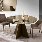 Round Table in Back-Silvered Striped Glass in Two Sizes Made in Italy - Armon Viadurini