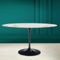 Tulip Eero Saarinen H 73 Oval Table in Ceramic Calacatta Antique White - Scarlet