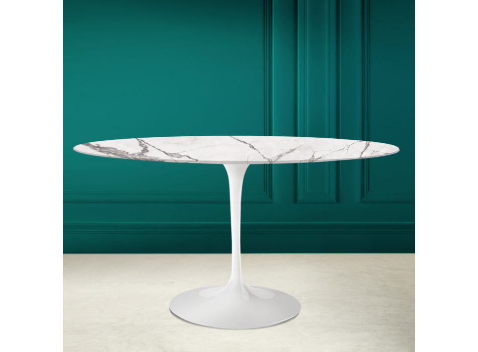 Tulip Table Eero Saarine H 73 Oval in Invisible Select Ceramic Made in Italy - Scarlet Viadurini
