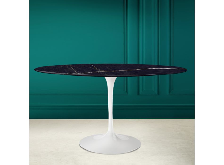 Tulip Table Eero Saarine H 73 Oval in Ceramic Noir Laurent Made in Italy - Scarlet Viadurini