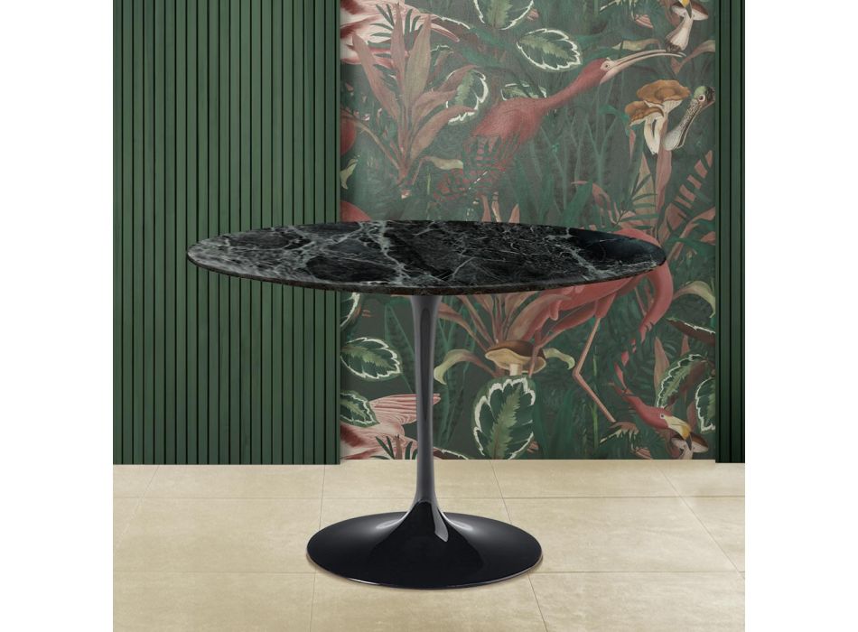 Tulip Table Eero Saarine H 73 Round in Green Alpi Marble Made in Italy - Scarlet Viadurini