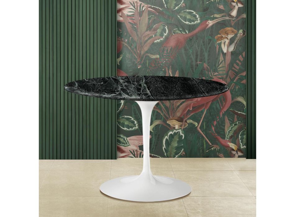 Eero Saarinen Tulip Table H 73 with Green Alpi Marble Top Made in Italy - Scarlet Viadurini