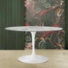 Eero Saarinen Tulip Table H 73 with Oval Top in Arabescato Marble Made in Italy - Scarlet Viadurini