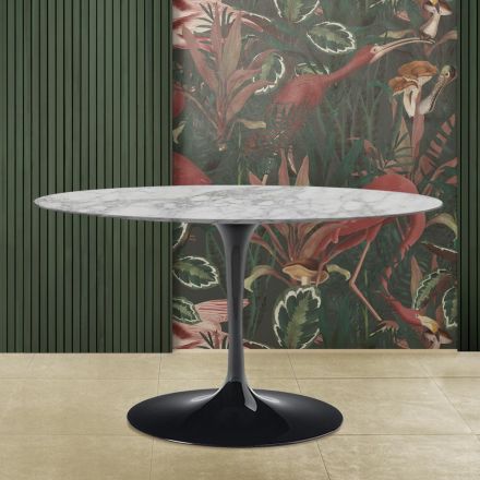 Tulip Table Eero Saarinen H 73 with Oval Top in Arabescato Marble Made in Italy - Scarlet Viadurini