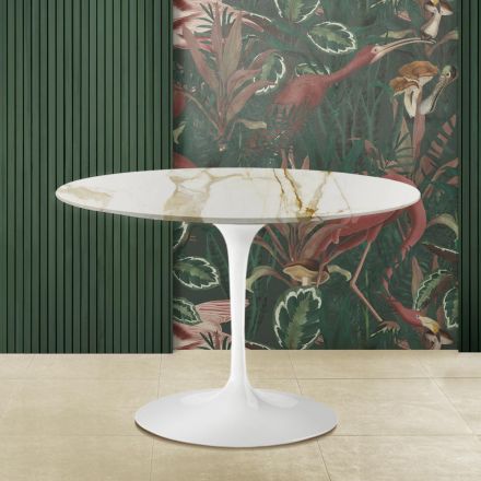 Eero Saarinen Tulip Table H 73 with Round Caracatta Gold Marble Top Viadurini