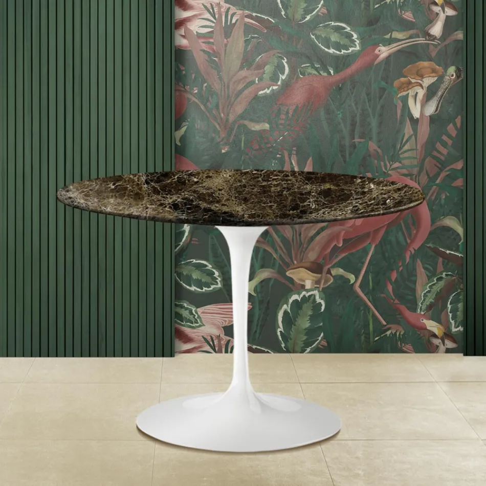 Eero Saarinen Tulip Table H 73 with Round Top in Emperador Dark Marble Viadurini