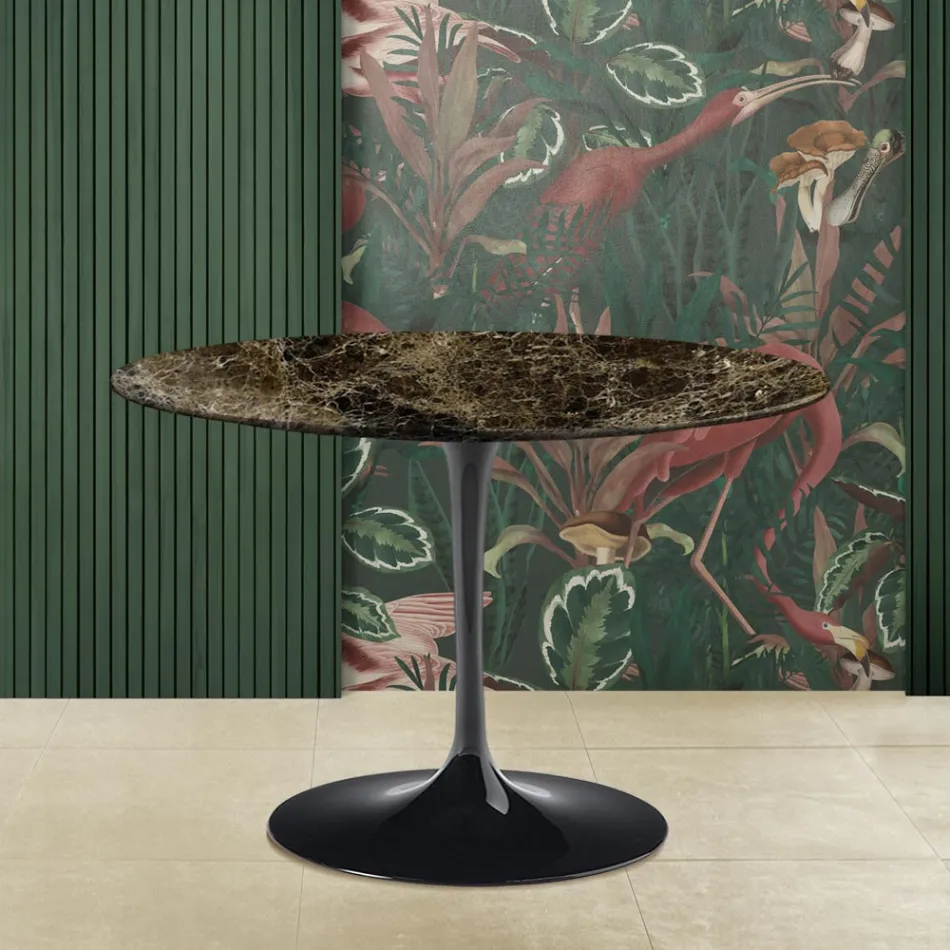 Eero Saarinen Tulip Table H 73 with Round Top in Emperador Dark Marble Viadurini