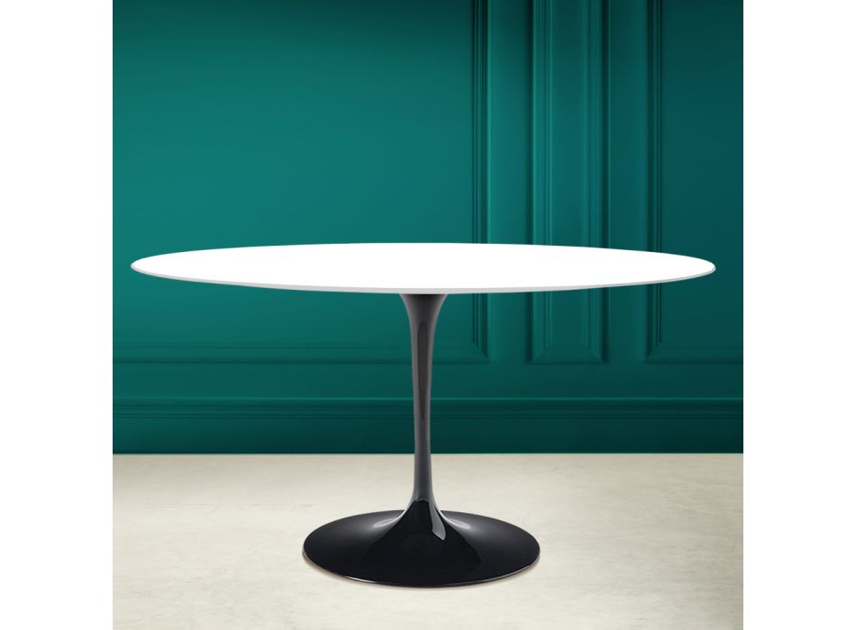 Tulip Table Eero Saarinen H 73 Oval in Absolute White Ceramic Made in Italy - Scarlet Viadurini