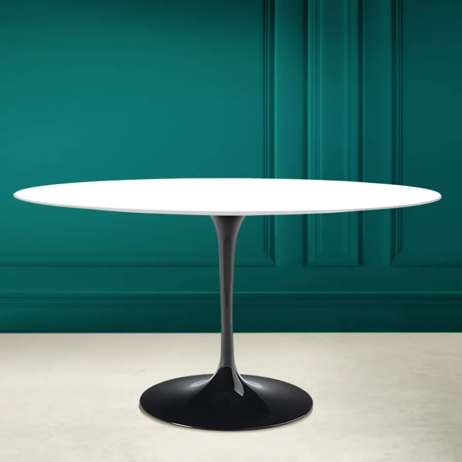Tulip Table Eero Saarinen H 73 Oval in Absolute White Ceramic Made in Italy - Scarlet Viadurini