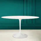 Tulip Table Eero Saarinen H 73 Oval in Diamond Cream Ceramic Made in Italy - Scarlet Viadurini