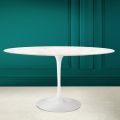 Tulip Table Eero Saarinen H 74 Oval in Diamond Cream Ceramic Made in Italy - Scarlet