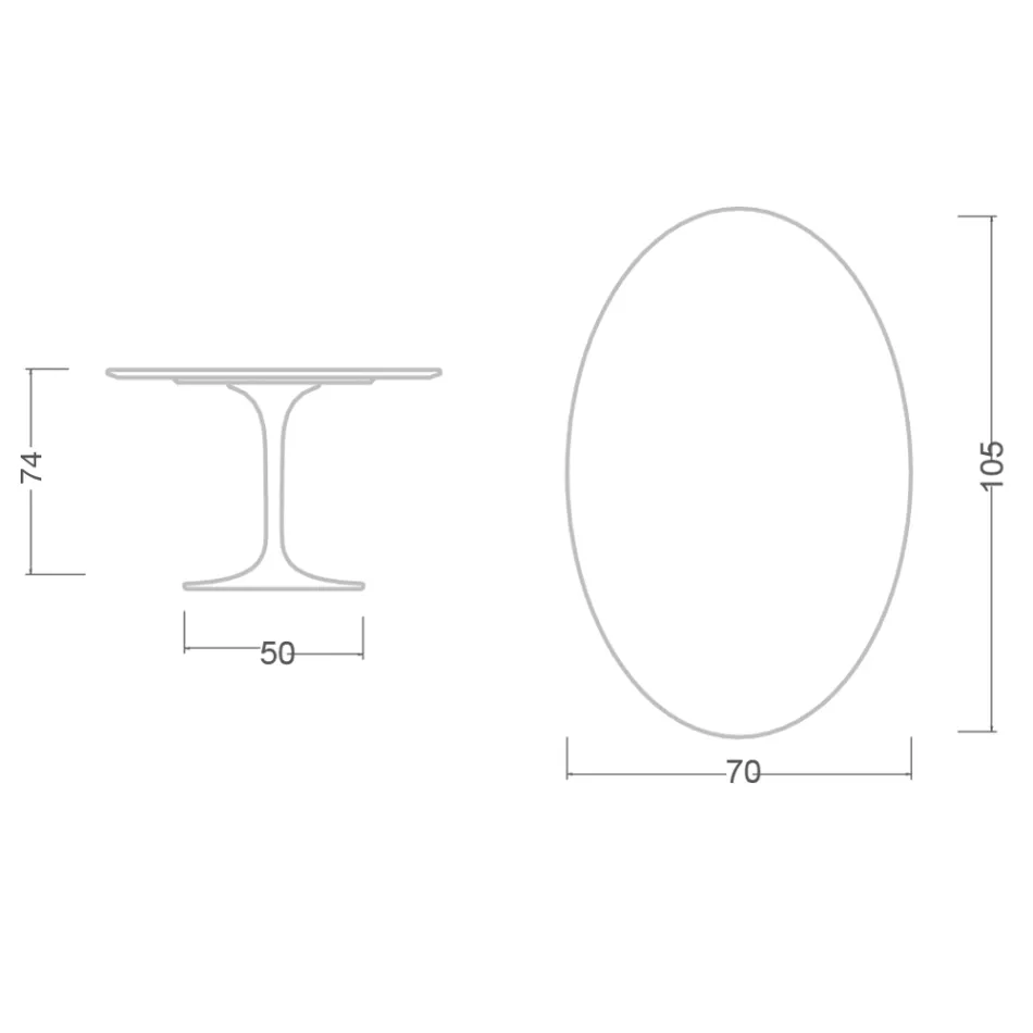 Tulip Table Eero Saarinen H 73 Oval in Diamond Cream Ceramic Made in Italy - Scarlet Viadurini
