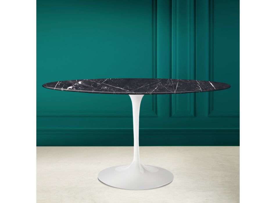 Tulip Table Eero Saarinen H 73 Oval in Marquinia Ceramic Made in Italy - Scarlet Viadurini