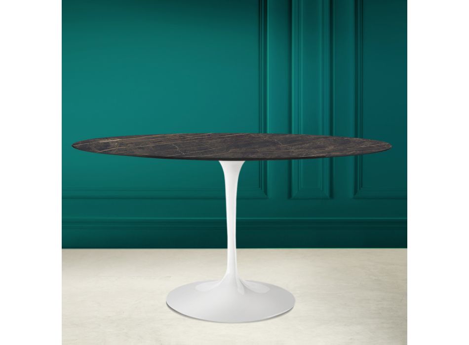 Tulip Table Eero Saarinen H 73 Oval in Noir Desire Ceramic Made in Italy - Scarlet Viadurini