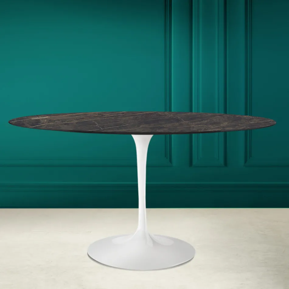 Tulip Table Eero Saarinen H 73 Oval in Ceramic Noir Desire Made in Italy - Scarlet Viadurini