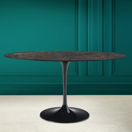 Tulip Table Eero Saarinen H 73 Oval in Noir Desire Ceramic Made in Italy - Scarlet Viadurini