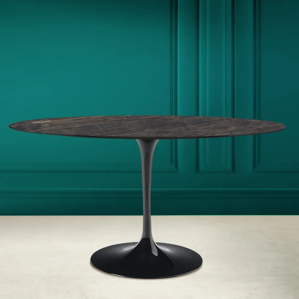 Tulip Table Eero Saarinen H 73 Oval in Ceramic Noir Desire Made in Italy - Scarlet Viadurini