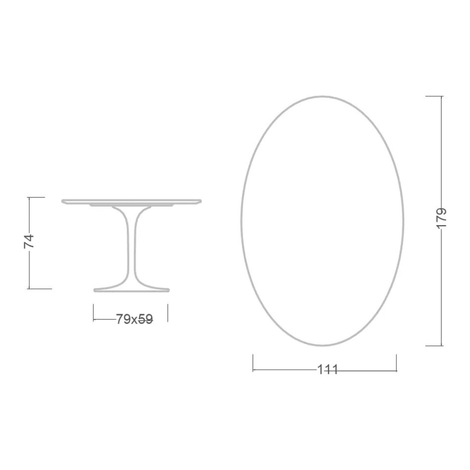 Tulip Table Eero Saarinen H 73 Oval in Ceramic Noir Laurent Made in Italy - Scarlet Viadurini