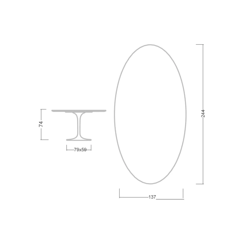 Tulip Table Eero Saarinen H 73 Oval in Ceramic Pietra Grey Made in Italy - Scarlet Viadurini