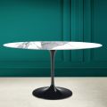 Tulip Table Eero Saarinen H 74 Oval in Statuario Ceramic Altissimo Made in Italy - Scarlet