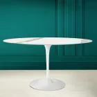 Tulip Table Eero Saarinen H 73 Oval in Statuario Ceramic Full Vein - Scarlet Viadurini