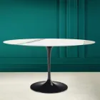 Tulip Table Eero Saarinen H 73 Oval in Statuario Ceramic Full Vein - Scarlet Viadurini
