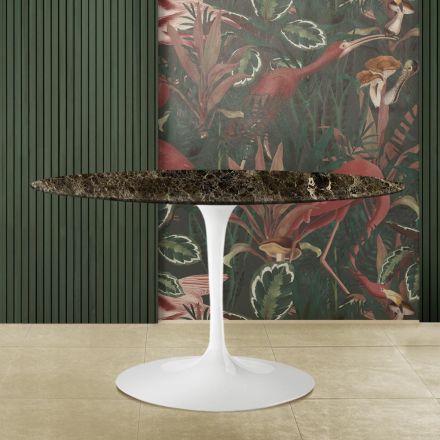 Eero Saarinen H 73 Oval Tulip Table in Emperador Dark Marble Made in Italy - Scarlet Viadurini