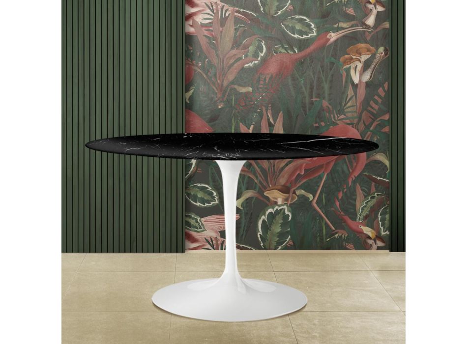 Tulip Table Eero Saarinen H 73 Oval in Black Marquinia Marble Made in Italy - Scarlet Viadurini