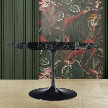 Eero Saarinen H 73 Oval Tulip Table in Green Alpi Marble Made in Italy - Scarlet Viadurini