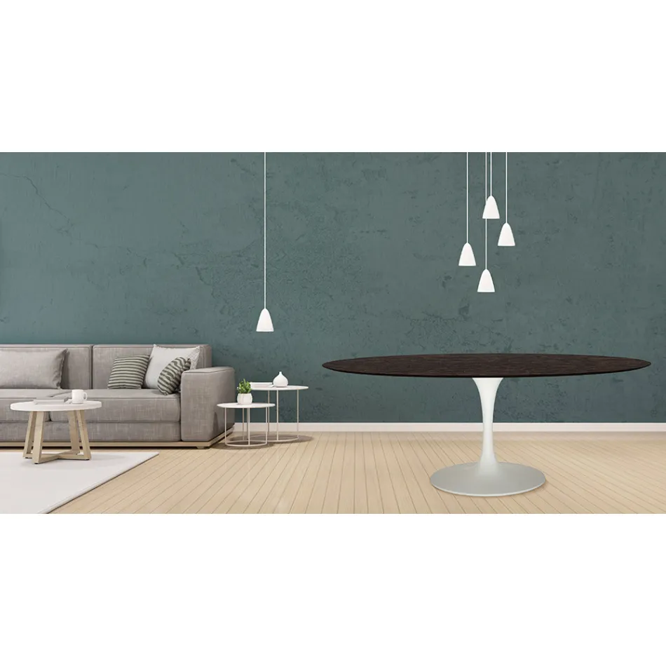 Tulip Table Eero Saarinen H 73 Oval in Moka Stained Oak Made in Italy - Scarlet Viadurini