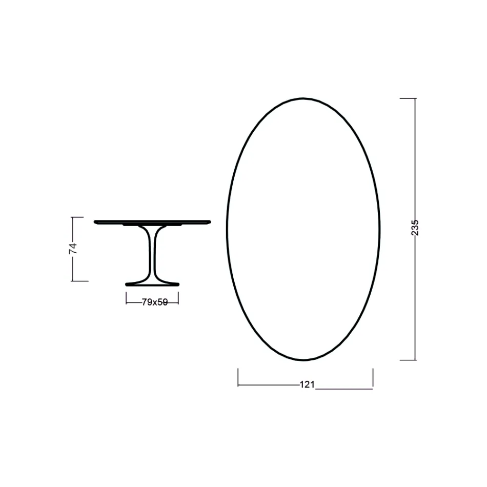 Tulip Table Eero Saarinen H 73 Oval in Moka Stained Oak Made in Italy - Scarlet Viadurini