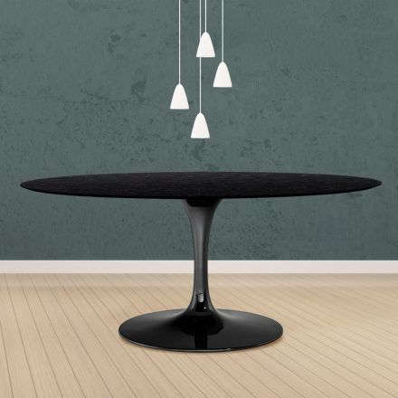 Tulip Table Eero Saarinen H 73 Oval in Black Stained Oak Made in Italy - Scarlet Viadurini