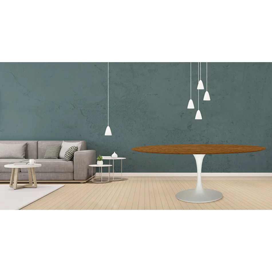 Eero Saarinen Tulip Table H 73 Oval in Light Walnut Stained Oak Made in Italy - Scarlet Viadurini