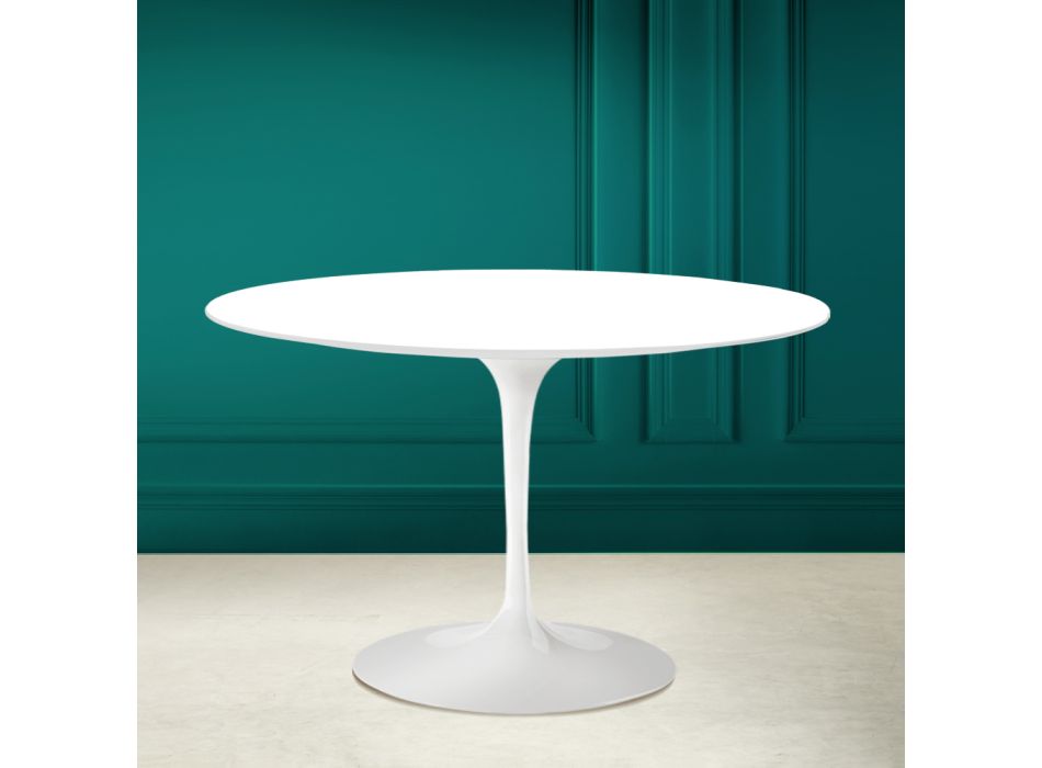 Tulip Table Eero Saarinen H 73 Round in Absolute White Made in Italy - Scarlet Viadurini