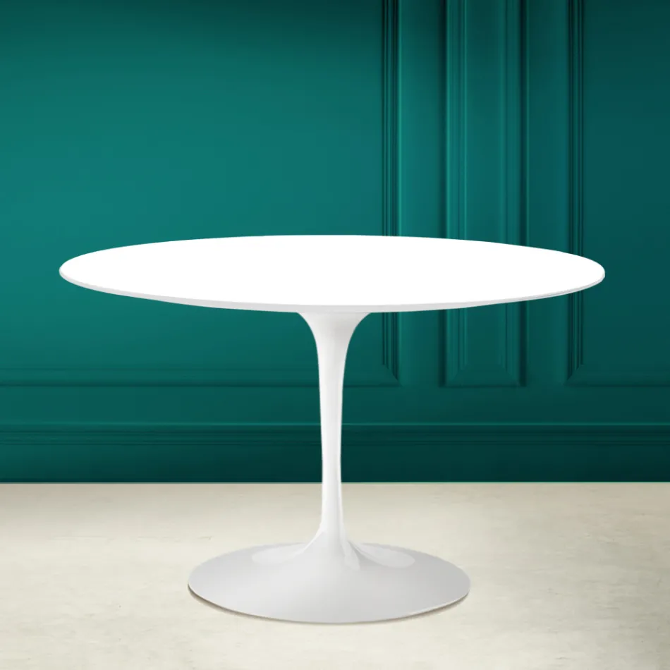 Tulip Table Eero Saarinen H 73 Round in Absolute White Made in Italy - Scarlet Viadurini