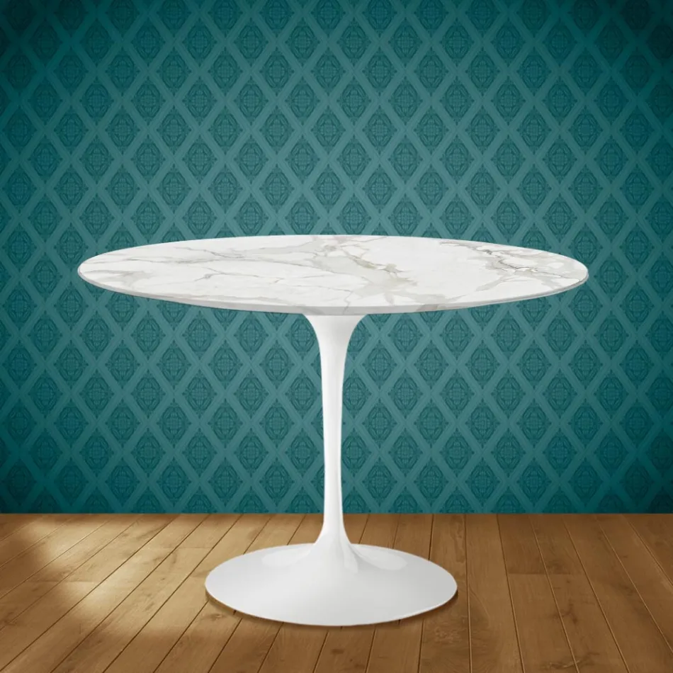 Tulip Table Eero Saarinen H 73 Round Ceramic Morpheus Made in Italy - Scarlet Viadurini