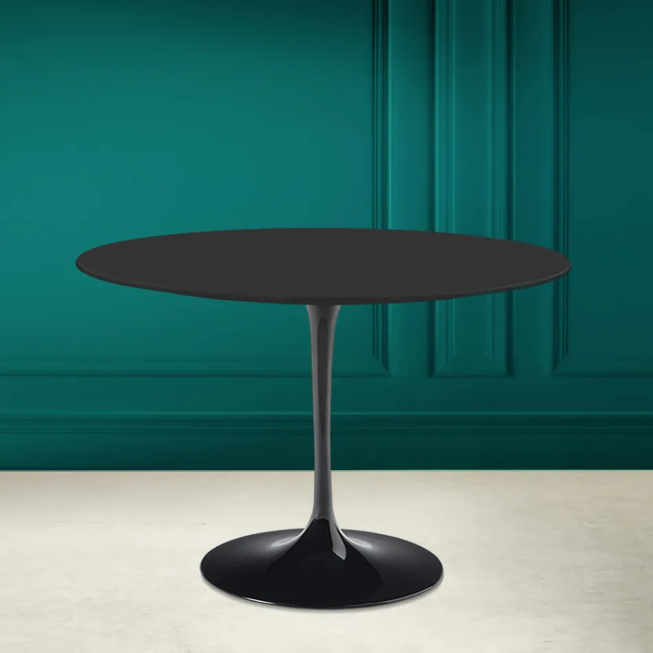 Tulip Table Eero Saarinen H 73 Round in Ceramic Noir Soft Made in Italy - Scarlet Viadurini