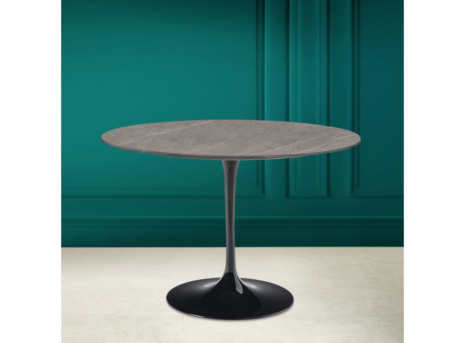 Tulip Table Eero Saarinen H 73 Round in Gray Stone Ceramic Made in Italy - Scarlet Viadurini