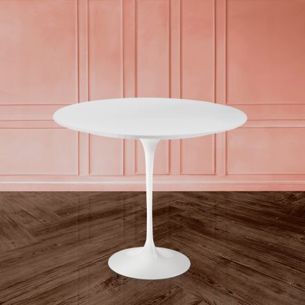 Eero Saarinen Round Tulip Table H 73 in White Liquid Laminate Made in Italy - Scarlet Viadurini