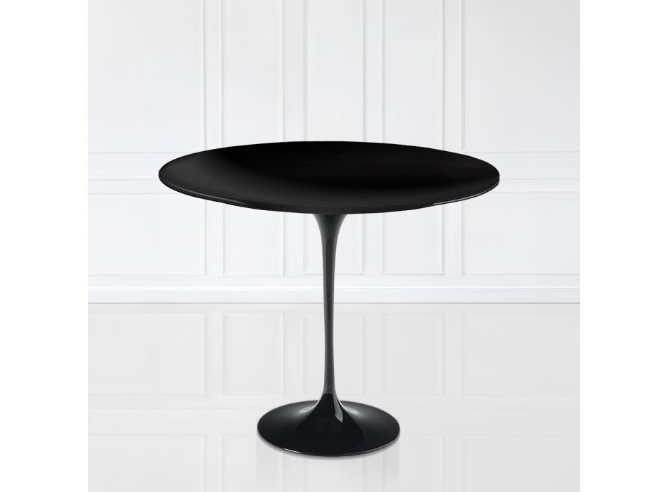 Tulip Table Eero Saarinen H 73 Round in Black Liquid Laminate Made in Italy - Scarlet Viadurini
