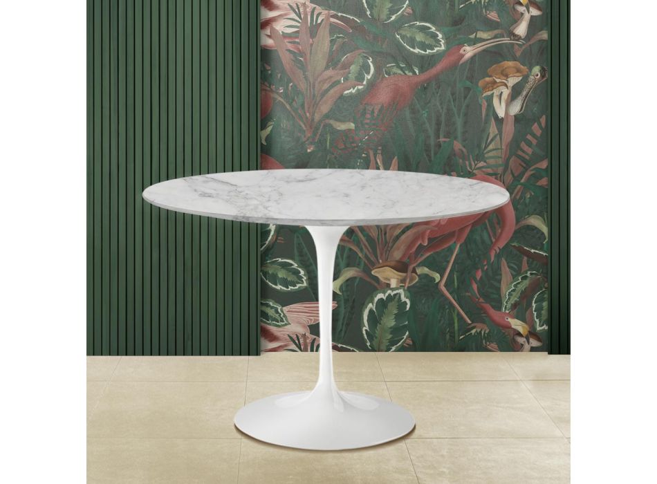 Eero Saarinen Round Tulip Table H 73 in Arabescato Marble Made in Italy - Scarlet Viadurini