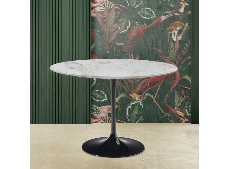 Eero Saarinen Round Tulip Table H 73 in Arabescato Marble Made in Italy - Scarlet Viadurini