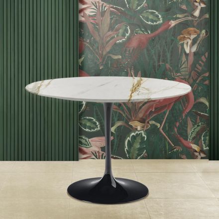 Eero Saarinen Tulip Table H 73 Round in Gold Caracatta Marble Made in Italy - Scarlet Viadurini