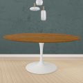 Eero Saarinen Tulip Table H 74 Round in Oak Stained Light Walnut Made in Italy - Scarlet