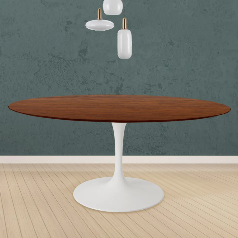 Eero Saarinen Tulip Table H 73 Round in Dark Walnut Stained Oak Made in Italy - Scarlet Viadurini