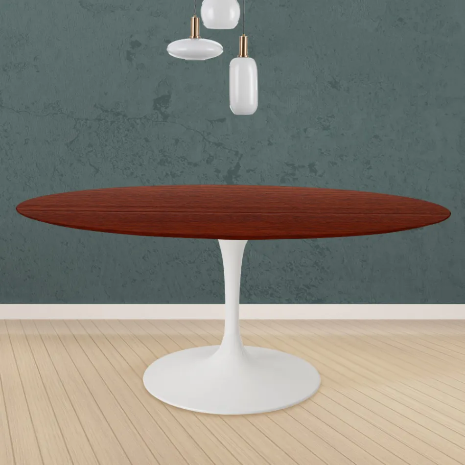 Eero Saarinen Tulip Table H 73 Round in Rosewood Stained Oak Made in Italy - Scarlet Viadurini