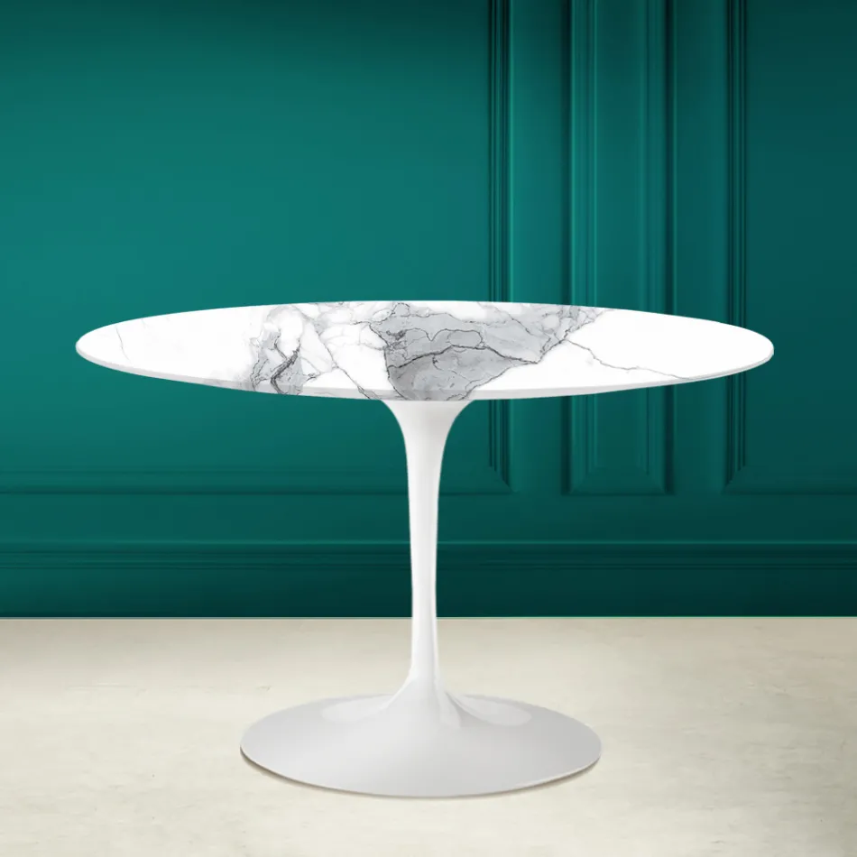 Tulip Table Eero Saarinen H 73 Round in Statuario Altissimo Made in Italy - Scarlet Viadurini