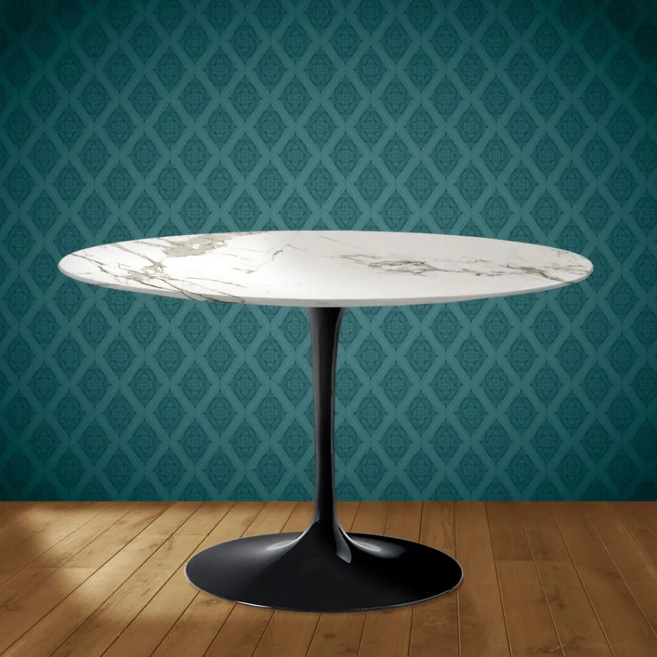 Eero Saarinen Tulip Table H 74 in Aura 22 Ceramic Made in Italy - Scarlet Viadurini