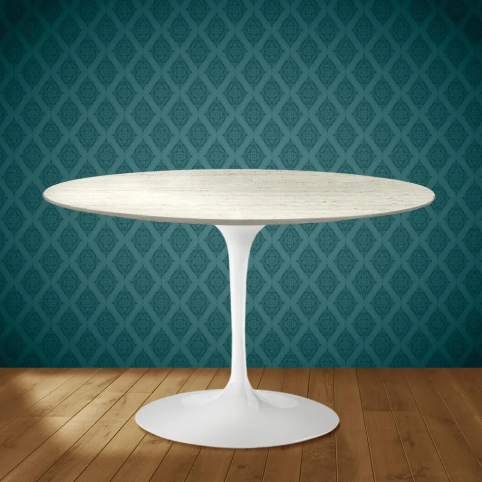 Eero Saarinen Tulip Table H 74 in Marmorio Ceramic Made in Italy - Scarlet Viadurini