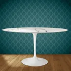 Eero Saarinen Tulip Table H 74 Oval in Ceramic Aura 22 Made in Italy - Scarlet Viadurini
